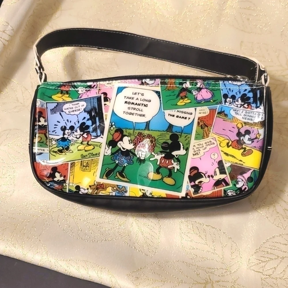 DISNEY World Kissing Mickey Mouse Minnie Mouse Zip Bag Purse Comic Cartoon